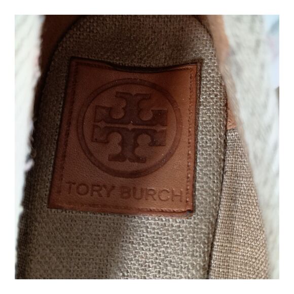 Tory Burch Jackie Espadrille Wedge Sandal Shoe Bow Peep Toe Beige Canvas 8.5 B - Picture 8 of 11